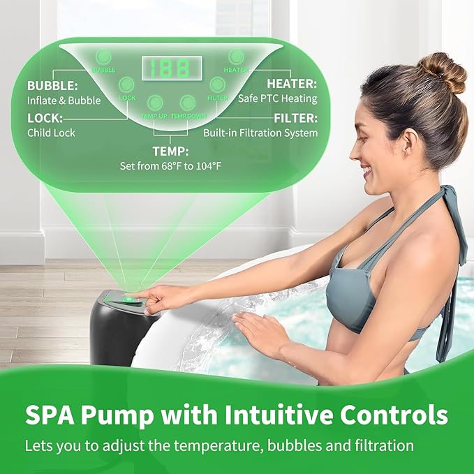 2-4 Person Inflatable Hot Tub, Round Blow Up Portable Hot Tub, Leak-Proof PVC Outdoor Spa with 120 Strong Air Jets, Heater Pump and Insulated Cover, 71” X 71”X 25”
