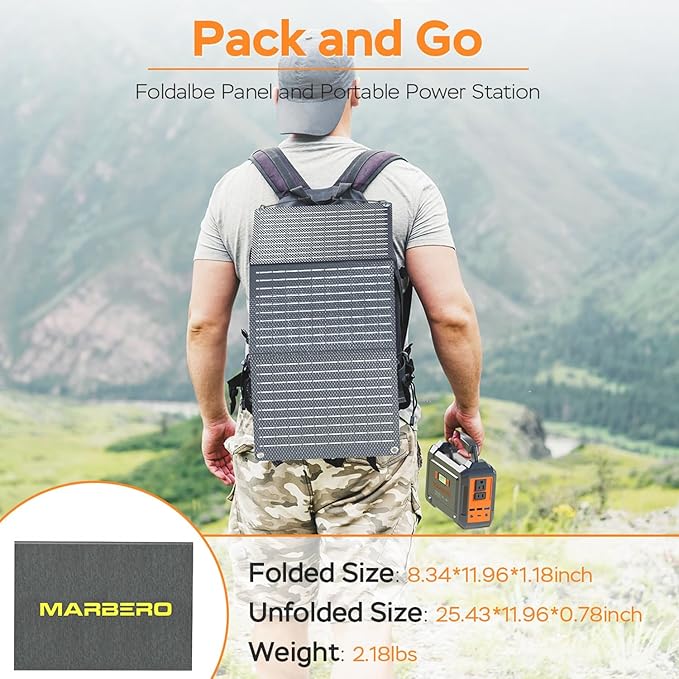 MARBERO Solar Generator 167Wh Camping Portable Power Station 200W Peak with Foldable Solar Panels 30W with AC Outlet 110V Multi-Port LED Flashlights for CPAP Home Camping Hurricane Emergency