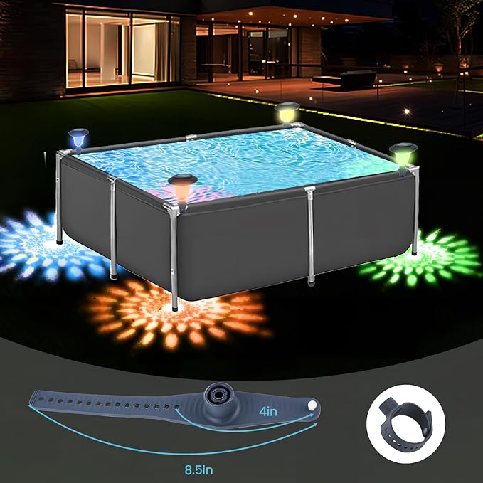 Energy Saving LED Pool Solar Lights, Pool Lights for Above Ground Pools,Multi-Color at Night Decor for Frame Swimming Pools(4PCS)