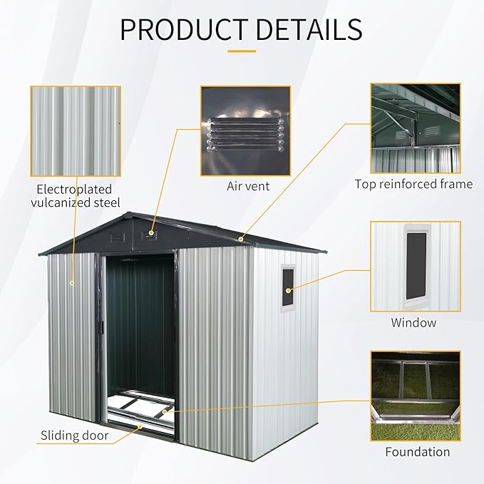 Ball & Cast 8x4FT Outdoor Storage Shed,Large Metal Tool Sheds with Window and Foundation,Garden Tool House W/Tilted Roof & Lockable Door,for Backyard Garden Patio Lawn,White+Black
