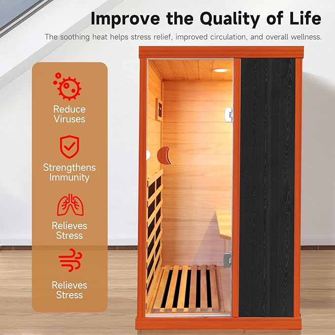 1 Person Sauna Far Infrared Sauna 800W Indoor Home Sauna Low EMF 110V with Control Panel 7 Color Light 28.7 * 35.2 * 61.4 inch