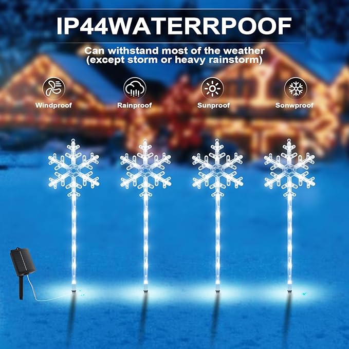 Solar Christmas Pathway Lights Outdoor Decorations, Solar Powered Snowflake Lights, Waterproof Xms Garden Stake Lights Outdoor Christmas Decorations for Patio Yard Porch Lawn, 8 Pack(White)