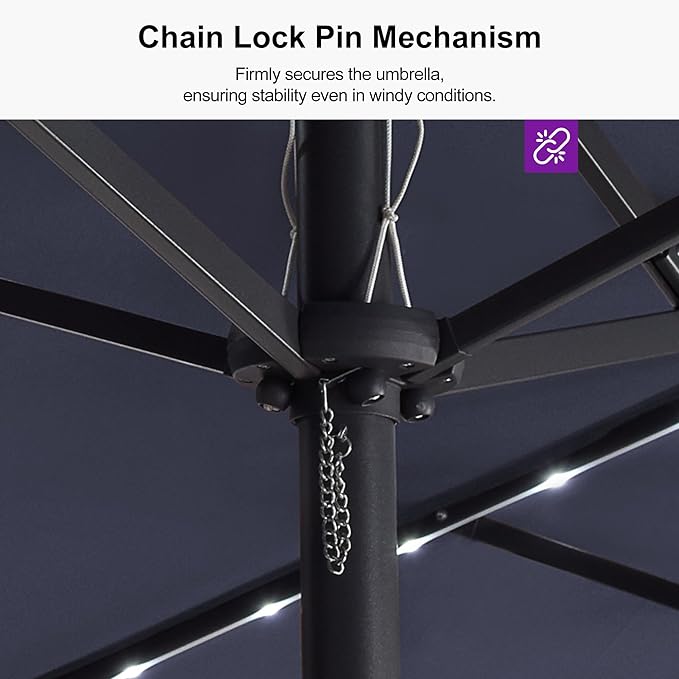 PURPLE LEAF 13ft Double-Side Patio Umbrella with Solar Lights Outdoor Market Umbrella with Base and Crank Handle Table Umbrella for Backyard Pool Garden Deck, Navy blue