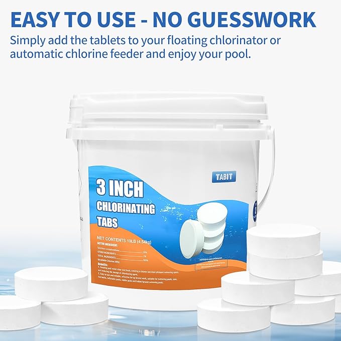 Chlorine Tablets 3 inch 10 Pounds, TABIT Swimming Pool Long Lasting Chlorinating Tablets, Slow Dissolving, Tri-Chlor for Swim Pool, Hot Tubs, Spa