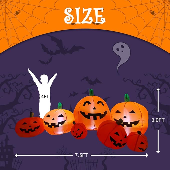 7.5 FT Halloween Inflatables Decorations Pumpkin, Halloween Decorations Outdoor, Build-in LED Light Set, Halloween Blow Ups Inflatables for Yard Lawn Garden Décor Party Holiday