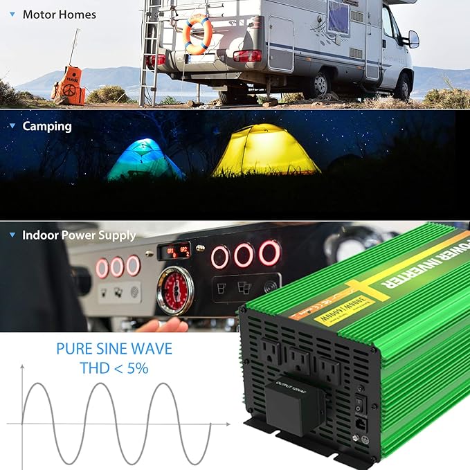 EDECOA 3000 Watt 24 Volts Power Inverter Pure Sine Wave 3000W DC 24V to 120V AC Solar Inverter with 3 Outlets and AC Terminal Block