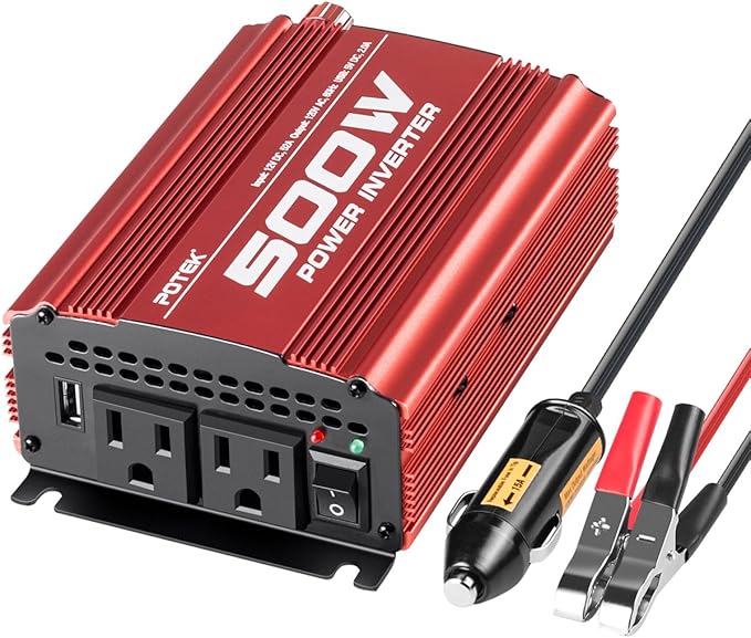 POTEK 500W Car Power Inverter DC 12V to AC 110V with 2AC outlets and 2A USB Port
