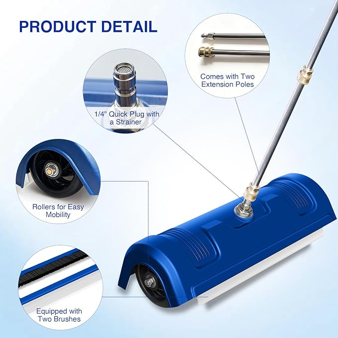 GALAXYER Pressure Washer Surface Cleaner, Metal Floor Washer Accessories for Driveways Sidewalks Patios with 2 Extension Pole Attachments, 1/4-inch Quick Coupler