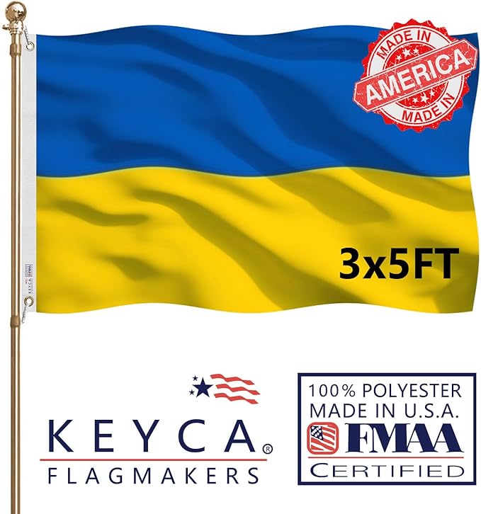 Ukraine Flag 3x5 FT Made in The USA-Heavy Duty Vibrant Colors Double Sided Ukrainian UKR Flag with 2 Brass Grommets for Home/Company/Indoor Outdoor Decoration