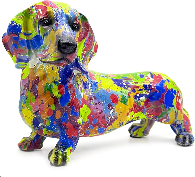 FUNSXBUG Colorful Dachshund Dog Statue Art Figurines Sculpture Collectibles Home Office Desktop Decor Outdoor Garden Display Decoration (Dachshund Dog 6)