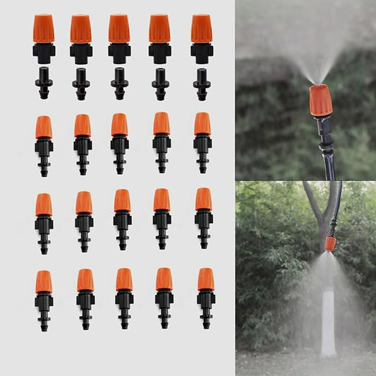 50 Pcs Drip Irrigation Spray Emitters, Adjustable Atomizing Nozzles,1/4 Inch Drip Irrigation Parts Sprayers Drippers for Garden Greenhouse Agricultural Irrigation Patio Misting