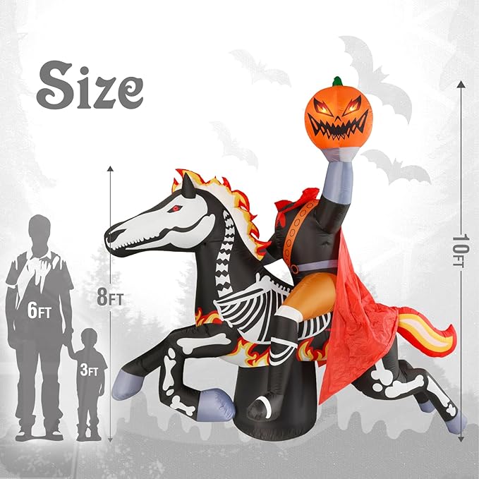 WBHome 9 Ft Halloween Inflatable Headless Horseman Outdoor Decorations, Day of The Dead Blow Up Yard Decor with Built-in LED Light (Plug in) for Lawn Home Dia de Los Muertos Party Indoor Outdoor