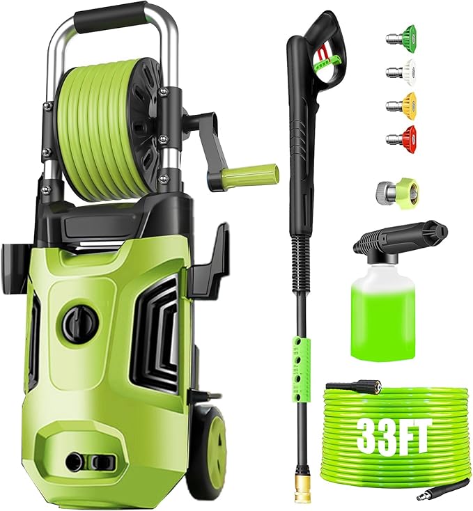Pressure Cleaner 4800 PSI Power Cleaners Electric Powered with 33ft Pressure Hose, 4 Nozzle and Foam Cannon, Powercleaners for Home, Cars, Patio, Navy Blue