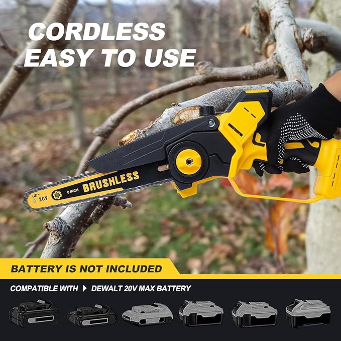 Cordless Mini Chainsaw 8 Inch for Dewalt 20V MAX Battery Powered (NO Battery), Electric Cordless Hand Chainsaw, Portable Small Rechargeable Pruning Chain Saw for Wood Cut Tree Trimming