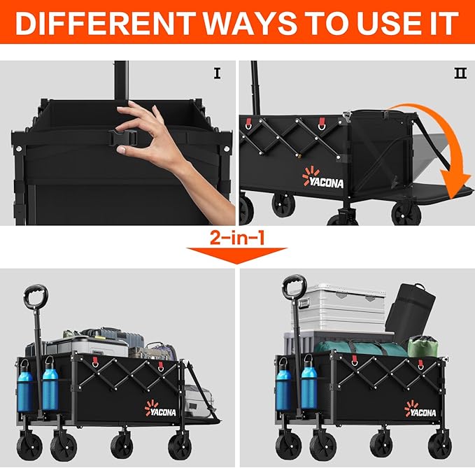 360LBS Heavy-Duty Wagons Carts Foldable 120L Collapsible Wagon Cart with Wheels and Tailgate, Folding Utility Wagon Carts for Groceries, Outdoor Camping, Shopping, Beach, Garden