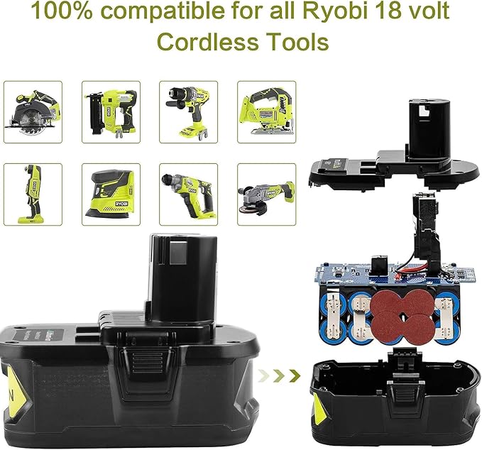 ARyee Upgrade 6.0Ah Lithium Replacement Battery for Ryobi 18V ONE+ Cordless Power Tool Compatible with P102 P103 P104 P105 P107 P108 Lithium Battery