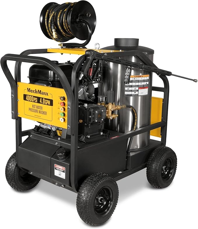 4000 PSI 4 GPM ZONSEN 459cc 15HP E-Start Gas Engine Power Hot Water Pressure Washer with Hose Reel, Model HPW40D