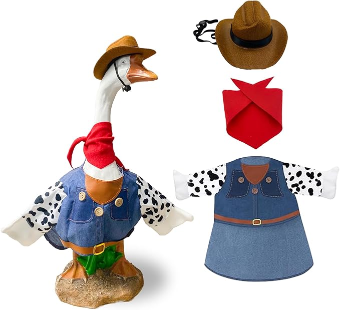 Porch Goose Outfits for 23" Plastic Porch Goose Cowboy Outfit Goose Clothes for Cement Goose for Indoor Outdoor Garden Yard Lawn Patio Art Decor(NZL)