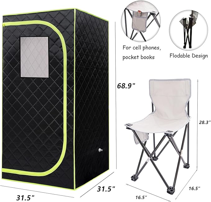Portable Sauna Box, Portable Steam Sauna for Home with 2.6L 1000W Steamer, 15 Levels, Folding Chair, Extra Large Size (31.5 x 31.5 x 68.9 inch)