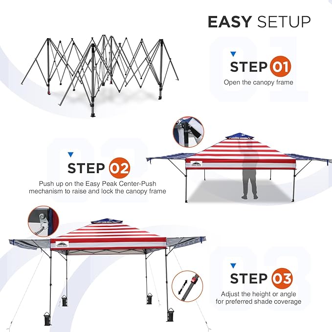 EAGLE PEAK 17x10 Pop up Gazebo Canopy Tent Outdoor Instant Canopy Shelter with Adjustable Dual Half Awnings (American Flag)