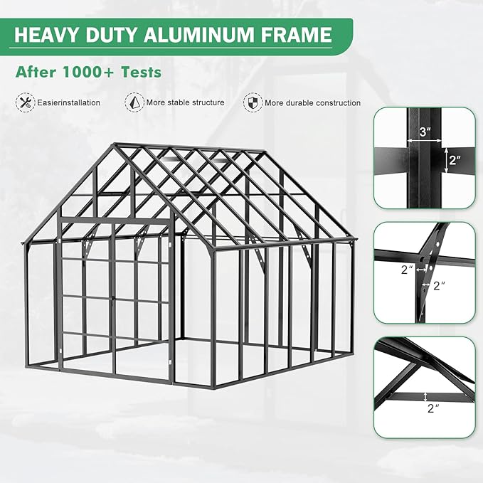 Outdoor Polycarbonate Greenhouse Kit,16x10x10 FT Large Outsides Aluminum Frame Heavy Duty Green House with Transparent Panels Windows Door for Backyard Garden,Walk in Plant Greenhouses,Black Frame