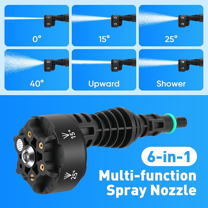 Upgraded LCD Display Portable Cordless Pressure Washer with Brushless Motor, 725 PSI 21V 2x3.0Ah Rechargeable Batteries Powered Pressure Washer, 6-in-1 Nozzle for Car Floor Wall Fence Cleaning