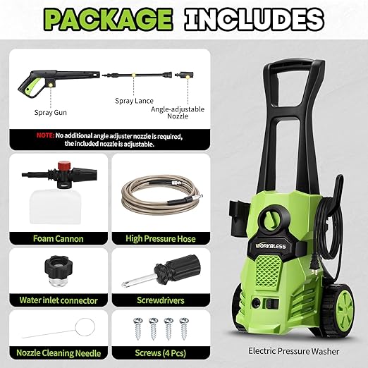 Electric Pressure Washer, 3500 PSI Portable Power Washer with Adjustable Angle Nozzle Head, Foam Cannon for Cars, Garden, Driveway