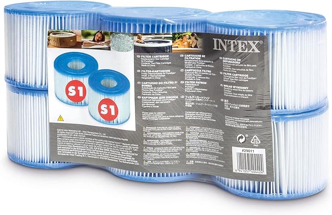 INTEX PureSpa Plus Greywood 6 Person Inflatable 85" Round Hot Tub Bubble Jet Spa and Easy Set Type S1 Replacement Filter Pump Cartridges (6 Pack)