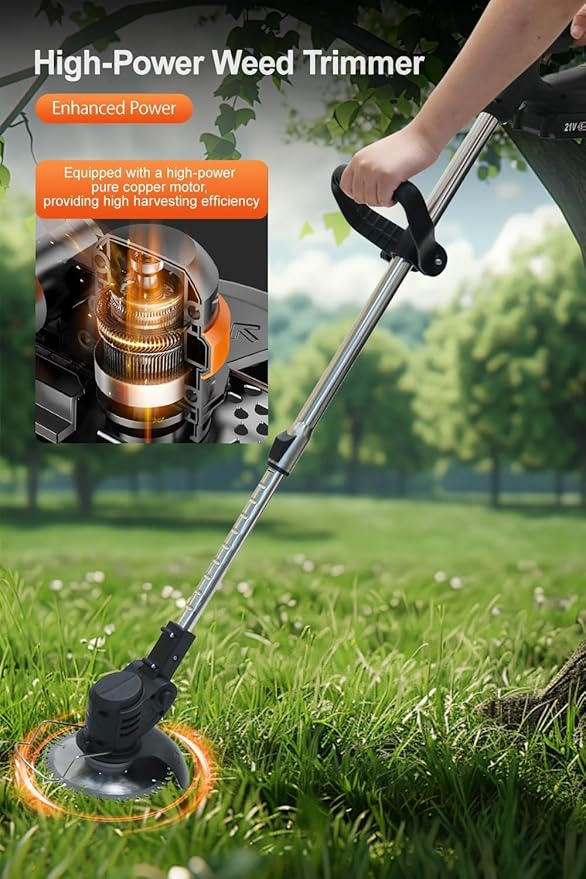 Cordless Weed Wacker,Lightweight Adjustable Design,Electric Weed Eater,2 Batteries,Safer Yard Work,Grass Trimmer Cordless for Lawn, Garden, Yard GCJ-Black