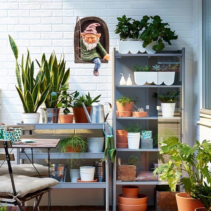 Gnome Statue Tree Face Outside Yard Art Outdoor Statue, 12 Inch Elf Out of The Window Tree Decor and Yard Decorations, Whimsical Gnomes Garden Sculptures & Statues, Fairy Tree Peeker Ornaments