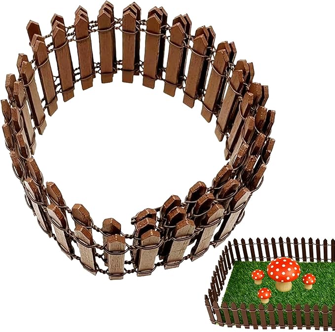 Miniature Fairy Garden Fence,DIY Wood Picket Fence Mini Ornament,Fairy Garden Accessories,Home Garden Plant Pot DIY Diorama Project (Brown,1.96"x 35.4")