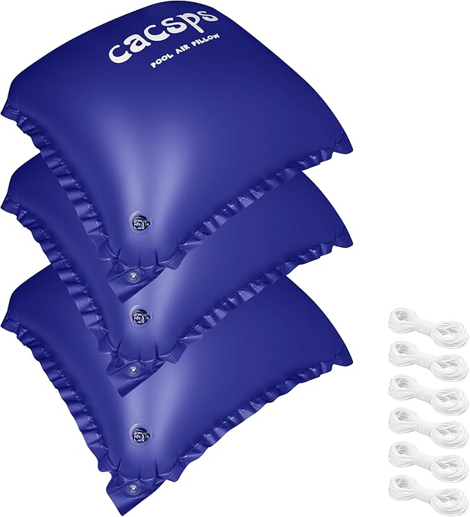 3 Pack Pool Pillow for for Above Ground Pools, 4x4 Ft Pool Air Pillow for Closing Winter Pool Winterizing Kit for Ground Pool, 0.5mm PVC Material, 2X 16.5Ft Rope (Blue)