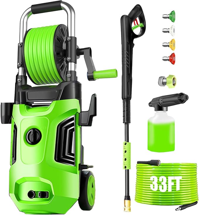 Pressure Washer 4800 PSI Power Washers Powered with 33ft Pressure Hose, 4 Nozzle and Foam Cannon, Powerwashers for Home, Cars, Patio, Green
