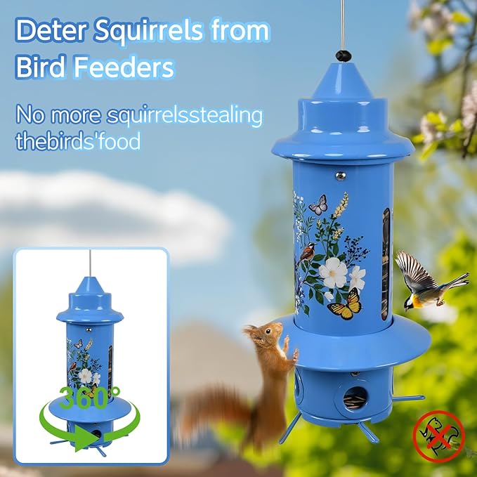 Squirrel Proof Bird Feeders, Long Lasting Bird Feeder for Outdoors, Reliable and Rust Resistant Metal Station for Prevents Squirrels from Stealing Food,5LB Large Capacity,Blue