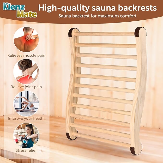 2 Pcs Upgraded Sauna Backrest, 20" Sauna Accessories, S-Shaped Ergonomic Design Sauna Chair, with Non-Slip Pads, Suitable for Infrared Sauna Backrest and Barrel Sauna Backrest, Handmade