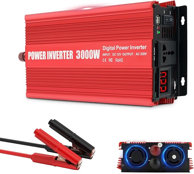Inverter 3000W Car Power Inverters,12v DC to 110v AC Converter with USB and AC Outlets Power Inverter 3000Watts,Car Power Converter for Car Home Vehicles Laptop Trip