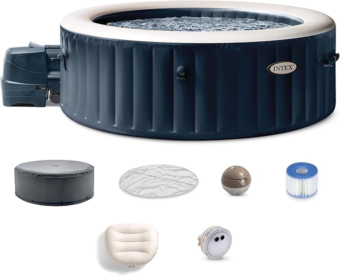 INTEX 28431EP PureSpa Plus Bubble Massage Spa Set: Includes Energy Efficient Spa Cover –2 Headrests – LED Light – 6 Person Capacity – 85" x 28"