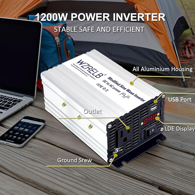 WZRELB 500W Power Inverter 24V DC to 110V 120V AC,Modified Sine Wave Car Inverter for Vehicles with LED Display,5V/2.4A USB Port,Soft Starter,Off-Grid Power Converter with High Efficiency up to 90%