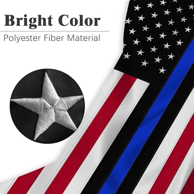 Embroidered Blue Line American Flag for Outside 3x5 Polyester Fiber American Flag Blue Line Bright Color with Durable Canvas Header and 2 Non Fading Brass Grommets
