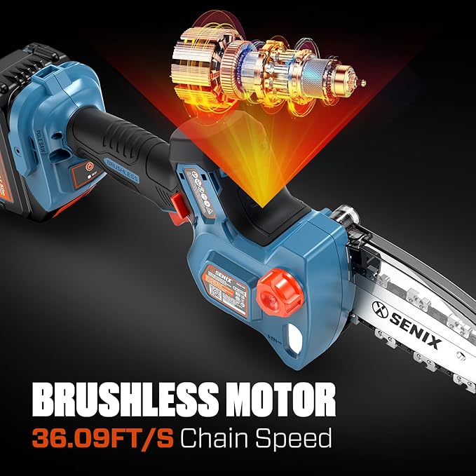 SENIX 20V 5" Mini Electric Chainsaw, Cordless Battery Powered Chainsaw, Brushless Small Handheld Portable Chain Saw, Includes 5Ah Battery & Charger, Gift for Men Dad Husband Fathers Gardener, CSX2-M3