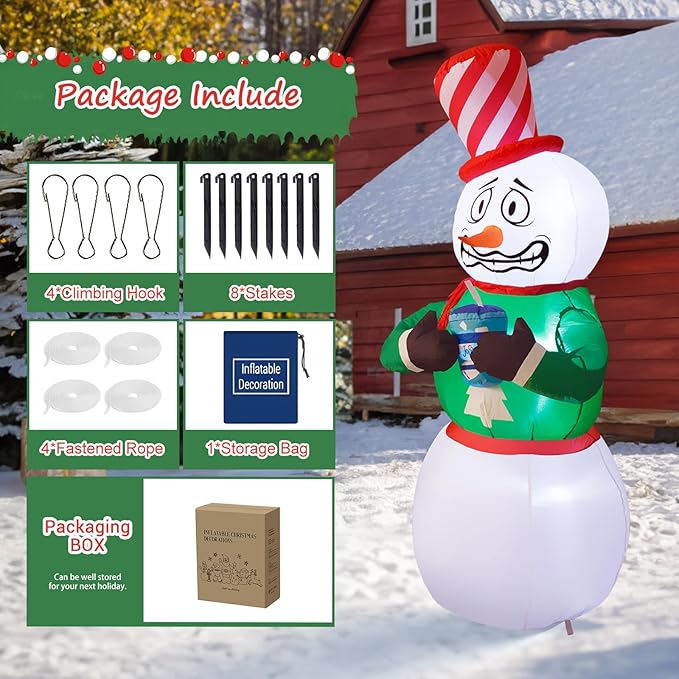 Elegear Christmas Inflatables Outdoor Decorations, 6FT Animated Shivering Snowman Inflatable Built-in LEDs Christmas Blow Up Yard Decorations Lighted Snowman for Xmas Party Indoor Outdoor Decoration