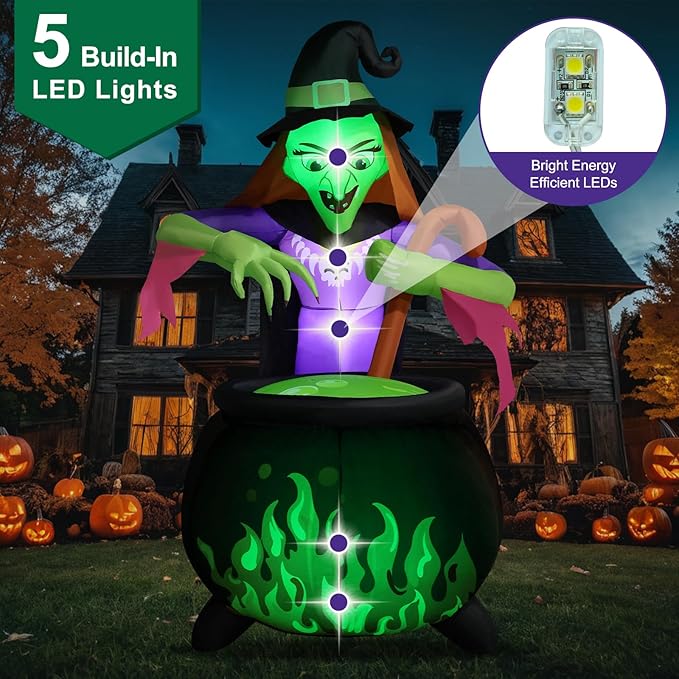 8.5Ft Tall Giant Halloween Inflatables Witch Cauldron Decorations, Scary Blow Up Yard Decor Build-in 5 Led Lights for Outdoor Party Lawn Garden