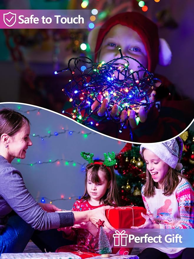 2 Pack 200 LED Solar Christmas Lights Outdoor, Solar String Lights for Outside with 8 Lighting Modes, Waterproof Green Wire Solar Powered Tree Light for Xmas Party Yard Garden Decorations (Multicolor)