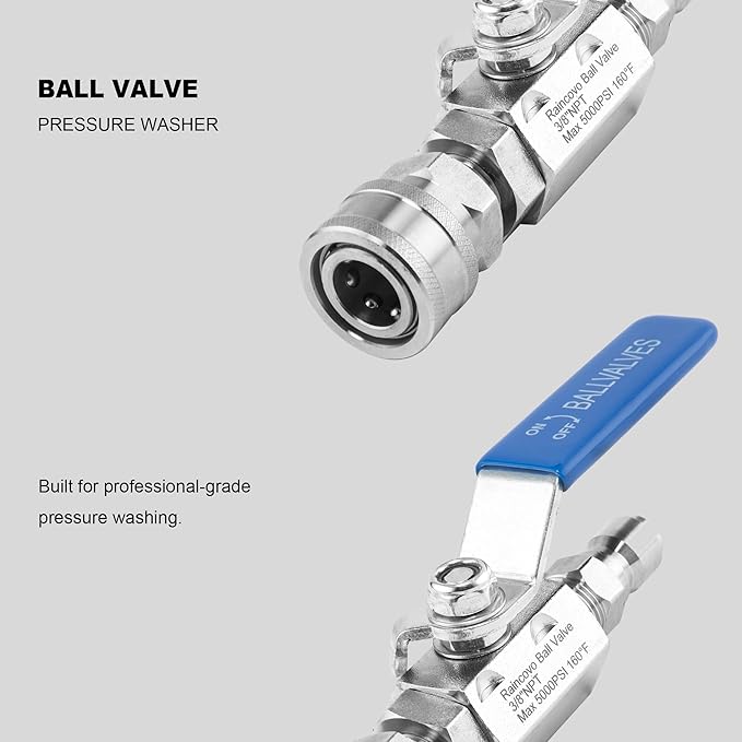 Ball Valve Pressure Washer for Hot Water, Stainless Steel, 3/8” Quick Connect Shut Off Valve for High Power Washer Gun and Hose, 5000 PSI