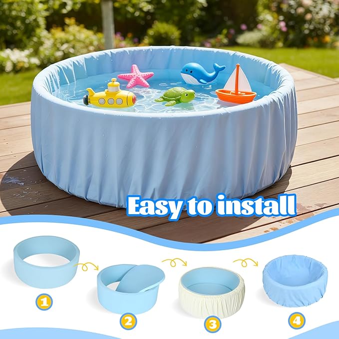 Soft Foam Kiddie Pool - 35.4" x 11.8" Small Kids Swimming Pool with Removable Waterproof Cover, Portable Baby Splash Pool for Toddlers for Backyard, Outdoor, Garden, Summer Water Party