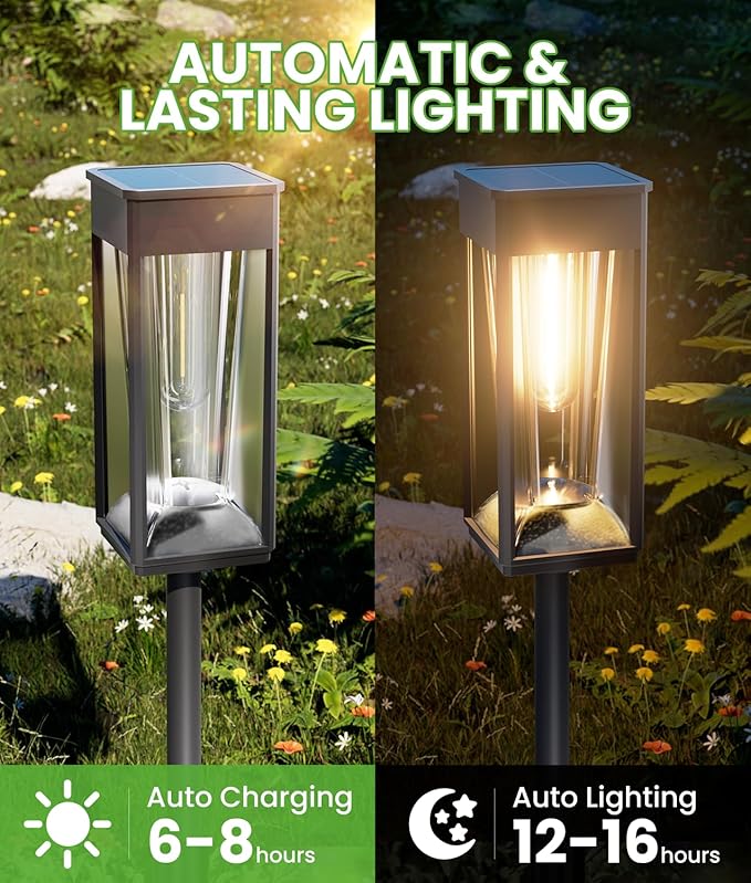 Bright Solar Lights Outdoor Waterproof IP65, 2-in-1 Warm&Cool Solar Pathway Lights, 6 Pack Auto On/Off Path Lights Solar Powered, Long Lasting Outside Yard, Patio, Garden, Landscape Lighting