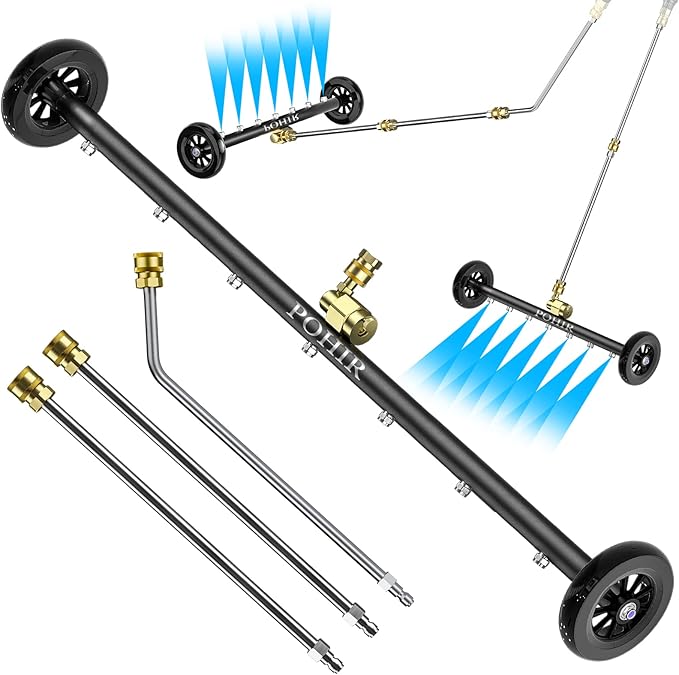 POHIR Undercarriage Pressure Washer Attachment Pro Max 24", Surface Cleaner Water Broom with 3pcs Extension Wand and Quick Connect Pivot Coupler 4000psi, 2 in 1 Underbody Car Washer