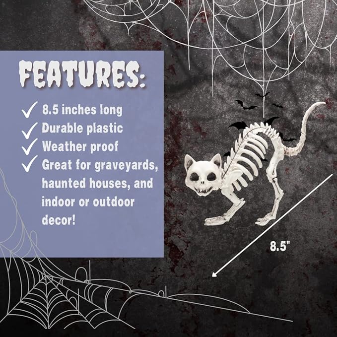SCS Direct Kitten Skeleton Halloween Decoration (3 Pack)-7.5" Long-Weather Resistant - Upgrade Your Fall Graveyard Haunted House Party Props, Trick-or-Treat Decor, School Classroom