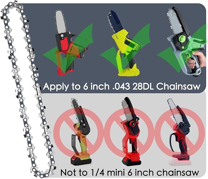 5 Pack 6 Inch Chainsaw Chain 3/8" LP Pitch .043" Gauge 28 Drive Links Fits Milwaukee M12 FUEL, 2527-20, 2527-21, M12, Kobalt KPS1024A-03, Craftsman CMCCSL621D1, Remington RM0612P, WORX, Oregon R28