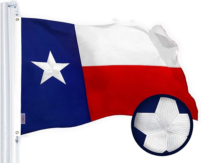 G128 Texas State Flag | 2x3 Ft | StormFlyer Series Embroidered 220GSM Spun Polyester | Embroidered Design, Indoor/Outdoor, Brass Grommets, Heavy Duty, All Weather